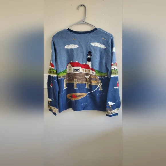 Nautical Themed Cardigan Sweater By Northern Isles Size M - Picture 2 of 3